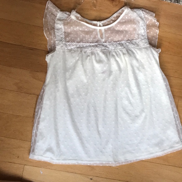 No Boundaries Tops - White lace polka dot top!